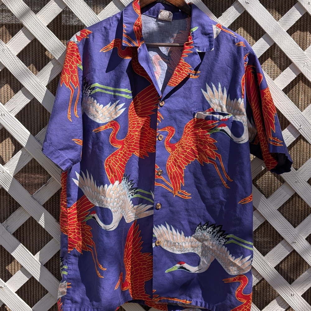 Vibrant Crane Print Hawaiian Shirt